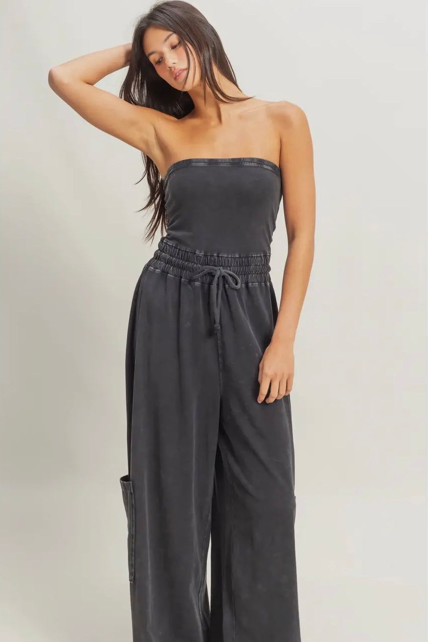 The tube top cargo jumpsuit