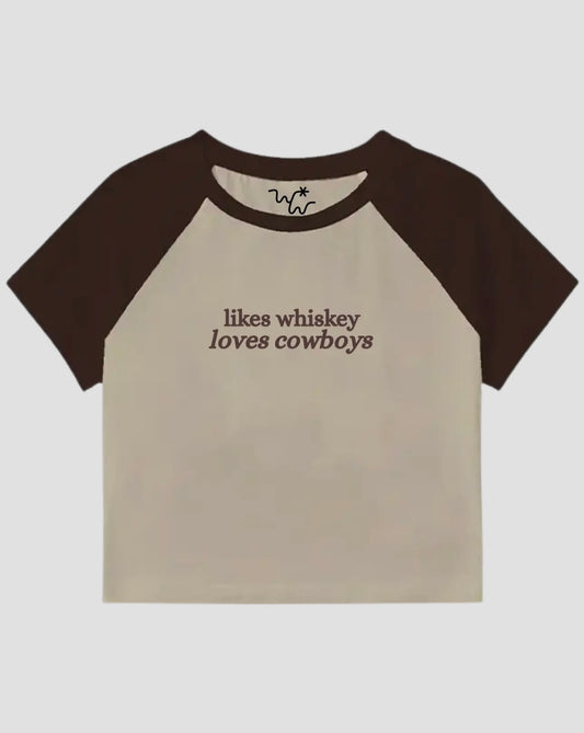 Likes Whiskey,Loves Cowboys-Baby Tee