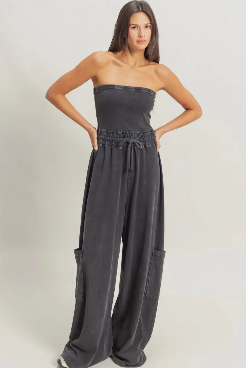The tube top cargo jumpsuit