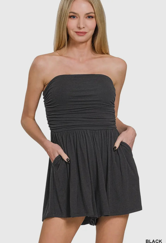 Tube top pocket romper